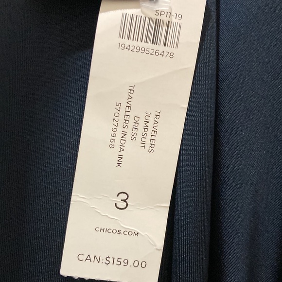 Chico’s Travelers Navy Jumpsuit, Longsleeve V-neck, size 3 (16/18) - Picture 6 of 8